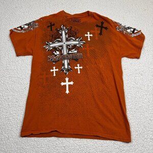 MMA ELITE Men’s Muscle T Shirt Medium Orange Big Cross Redemption Gothic Grunge